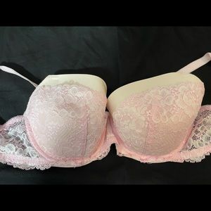 Victoria’s Secret 38D Dream Angels Lined Demi Lacy White & Pink Bra